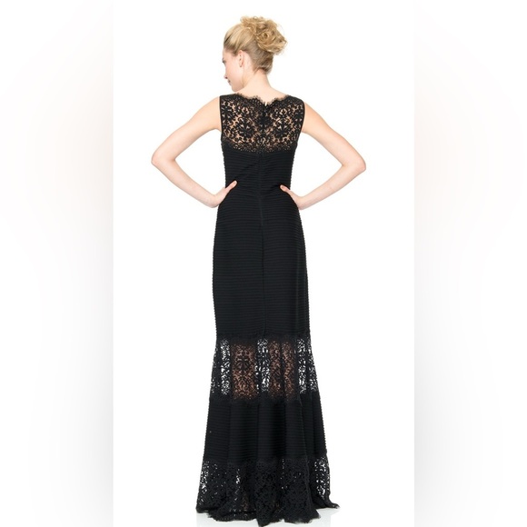 TADASHI SHOJI Sz S Illusion Lace Fit & Flare Stretch Knit Ribbed Maxi Dress NEW - Picture 2 of 12